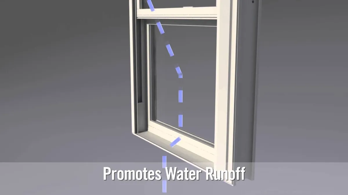 Window sill shown in 3D with water running down its slope